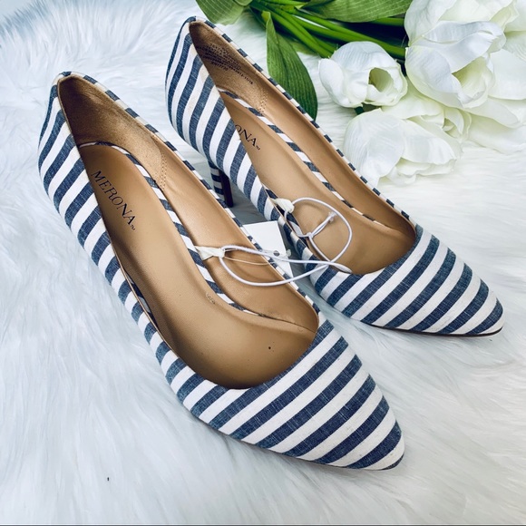 Merona Shoes - Merona | Blue & White Stripped Heels NWT